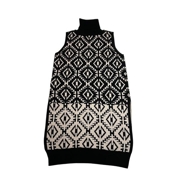 NO BRAND Sleeveless Turtleneck Sweater Top Tunic Size Small Aztec Print Neutral - Picture 1 of 6